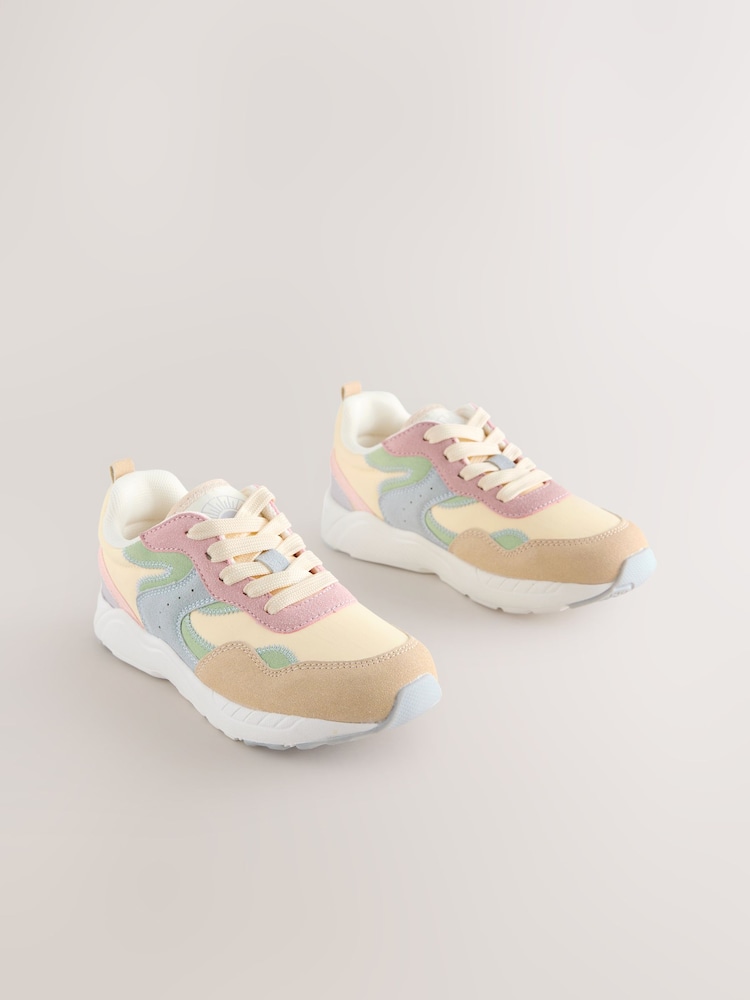 Multi Pastel Wide Fit (G) Lace-Up Colourblock Trainers - Image 2 of 7 Multi Pastel Wide Fit (G) Lace-Up Colourblock Trainers - Image 2 of 7