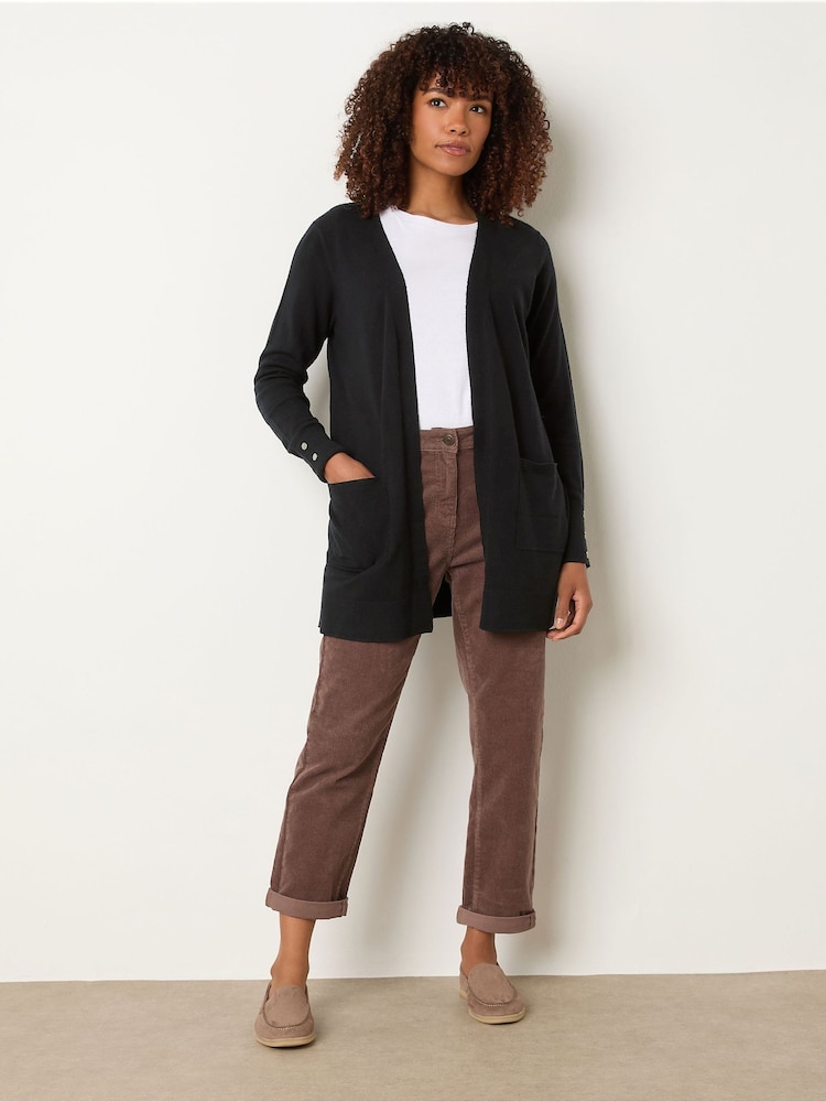 M&Co Black Button Detail Midi Length Cardigan - Image 2 of 5 M&Co Black Button Detail Midi Length Cardigan - Image 2 of 5