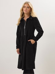 M&Co Black Petite Cord Half Placket Dress - Image 1 of 5