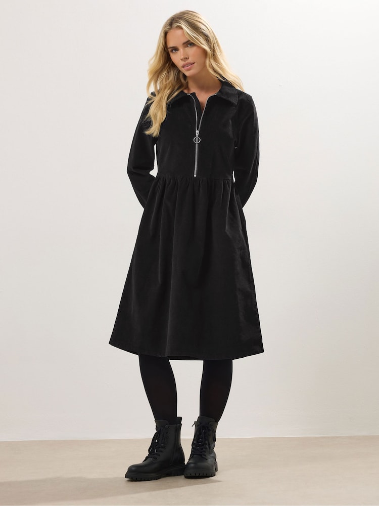 M&Co Black Petite Cord Half Placket Dress - Image 2 of 5 M&Co Black Petite Cord Half Placket Dress - Image 2 of 5