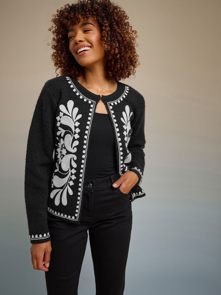 M&Co Black Cornelli Detail Cardigan - Image 1 of 4 M&Co Black Cornelli Detail Cardigan - Image 1 of 4
