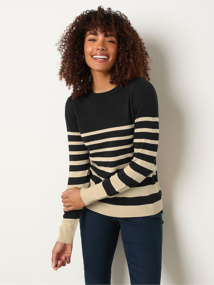 M&Co Natural Stripe Crew Neck Jumper - Image 1 of 5 M&Co Natural Stripe Crew Neck Jumper - Image 1 of 5