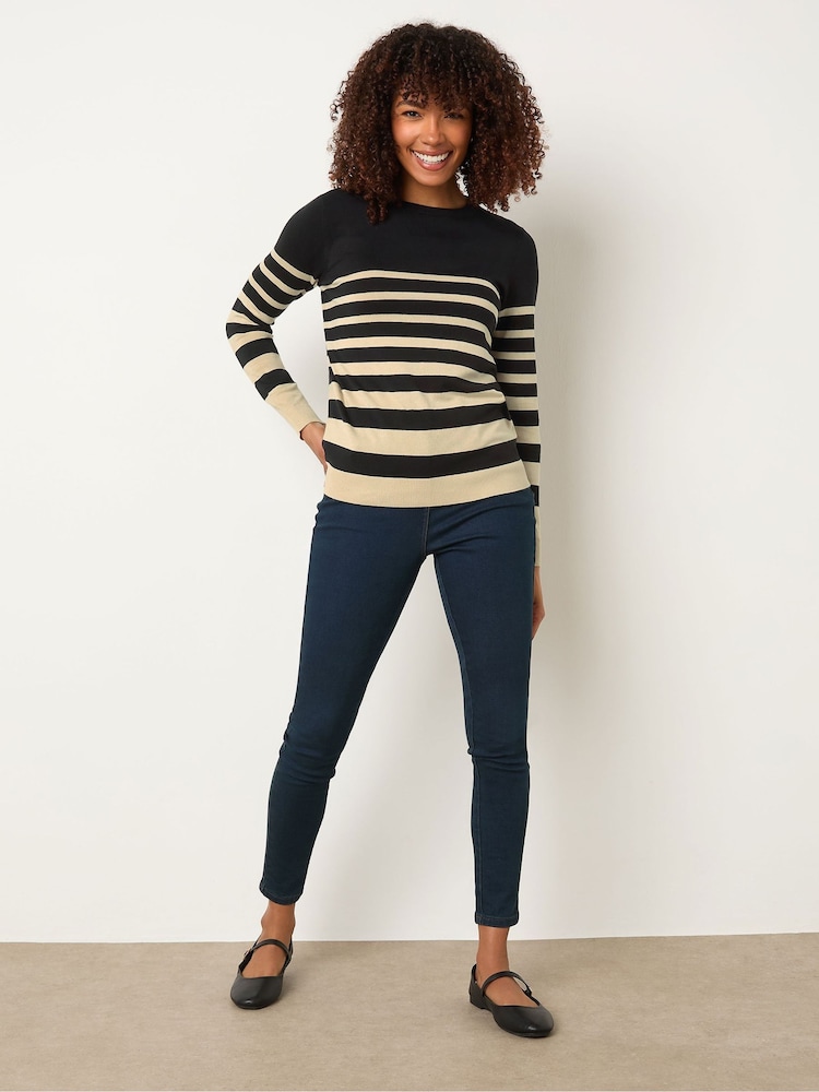 M&Co Natural Stripe Crew Neck Jumper - Image 2 of 5 M&Co Natural Stripe Crew Neck Jumper - Image 2 of 5