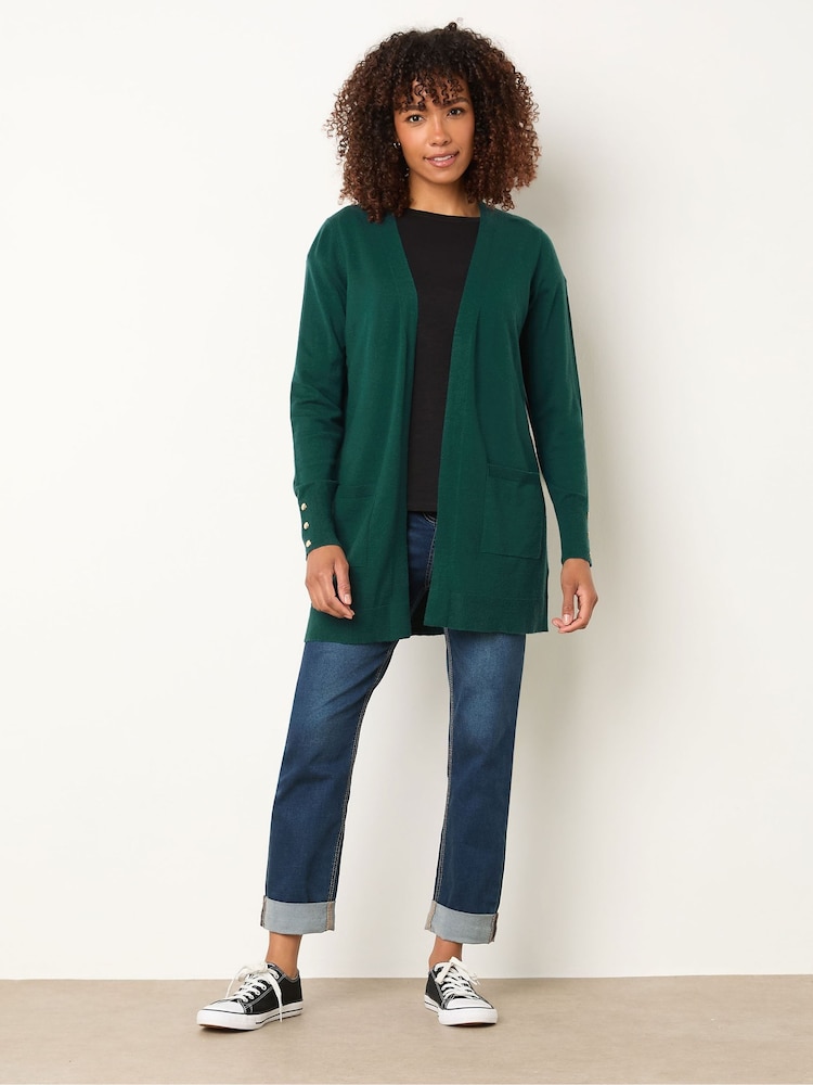 M&Co Green Button Detail Midi Length Cardigan - Image 2 of 5 M&Co Green Button Detail Midi Length Cardigan - Image 2 of 5