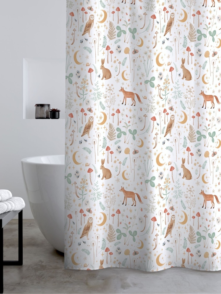 Catherine Lansfield White Enchanted Twilight Animal Shower Curtain - Image 1 of 2 Catherine Lansfield White Enchanted Twilight Animal Shower Curtain - Image 1 of 2