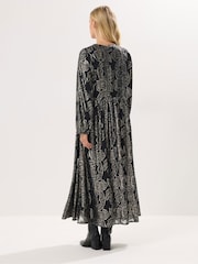 PixieGirl Petite Black Jacquard Long Sleeve Smock Maxi Dress - Image 3 of 5