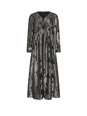PixieGirl Petite Black Jacquard Long Sleeve Smock Maxi Dress - Image 5 of 5