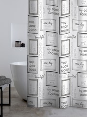 Catherine Lansfield Grey/Black Relax and Unwind Shower Curtain - Image 1 of 2