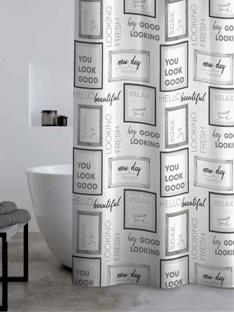Catherine Lansfield Grey/Black Relax and Unwind Shower Curtain - Image 1 of 2