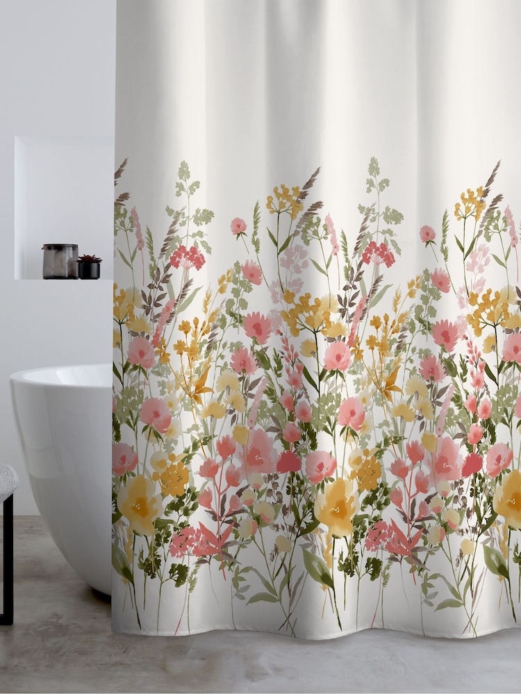 Catherine Lansfield Pink Countryside Floral Shower Curtain - Image 1 of 3 Catherine Lansfield Pink Countryside Floral Shower Curtain - Image 1 of 3
