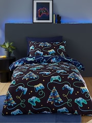Catherine Lansfield Navy Christmas Gamer So Soft Reversible Duvet Cover Set - Image 1 of 4
