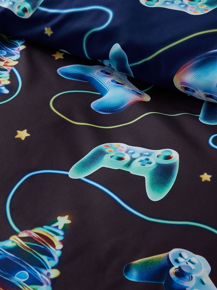 Catherine Lansfield Navy Christmas Gamer So Soft Reversible Duvet Cover Set - Image 4 of 4
