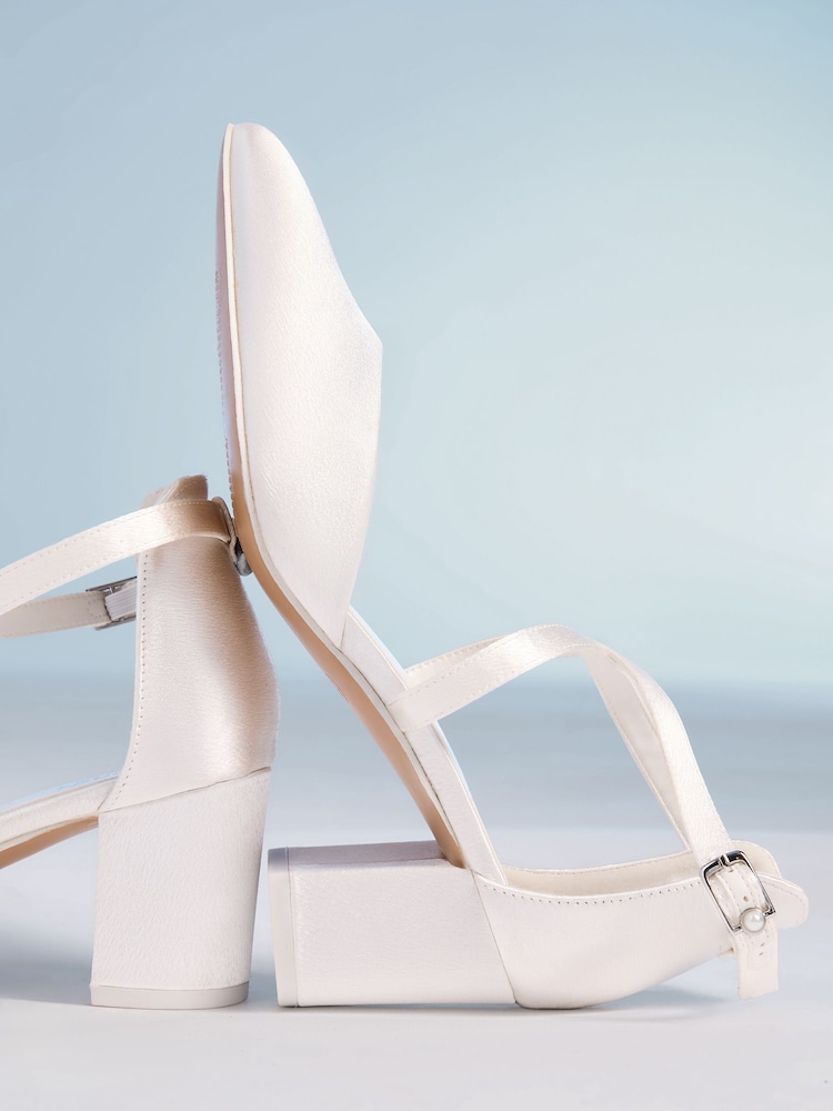 Friends Like These White Wide Fit Satin Mid Block Heel Bridal Court Shoes - Image 5 of 5