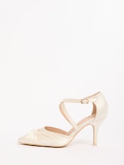 Friends Like These Cream Satin Twist Detail Cross Strap Mid Heel Bridal Court Shoe - Image 5 of 5
