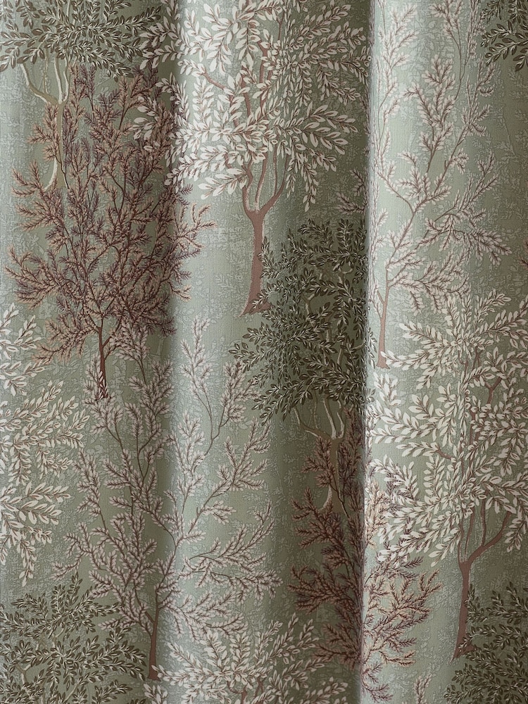Catherine Lansfield Green Woodland Trees Lined Pencil Pleat Curtains - Image 4 of 4