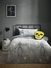 Catherine Lansfield Grey Halloween Skeleton Fleece Duvet Cover Set - Image 1 of 5