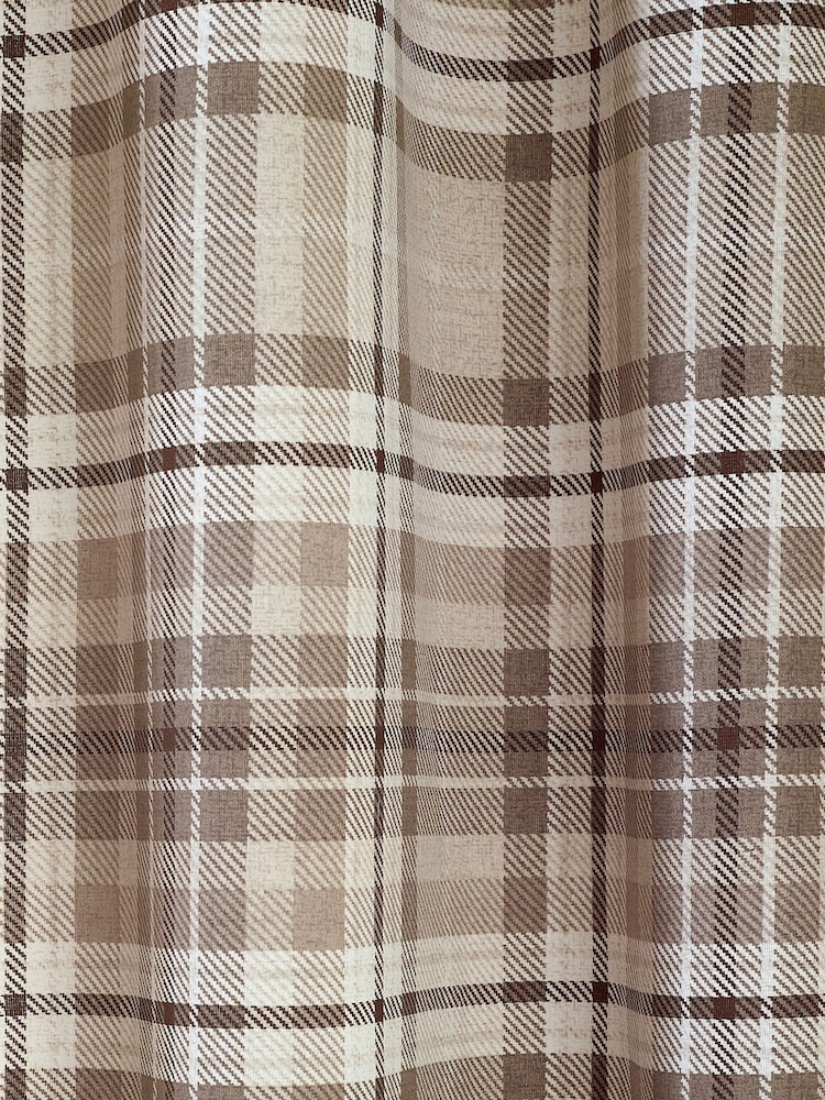 Catherine Lansfield Natural Cullen Thermal Check Brushed Eyelet Curtains - Image 4 of 4