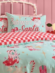 Catherine Lansfield Green Santas Howdy Christmas Reversible Duvet Cover Set - Image 4 of 5
