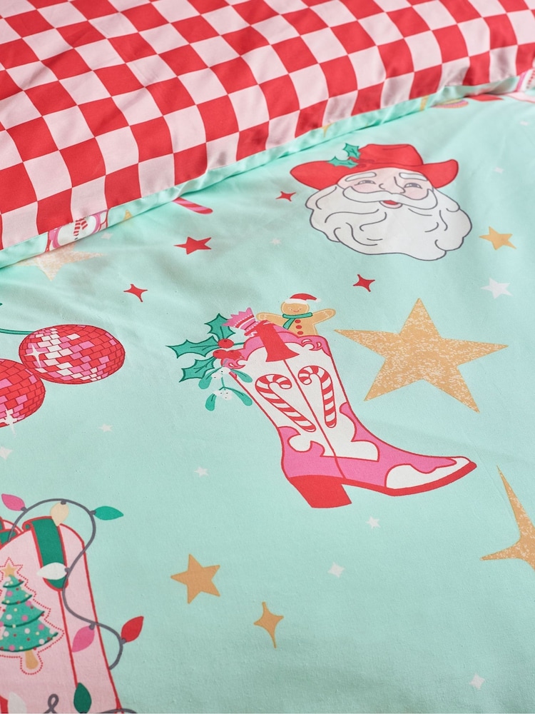 Catherine Lansfield Green Santas Howdy Christmas Reversible Duvet Cover Set - Image 5 of 5