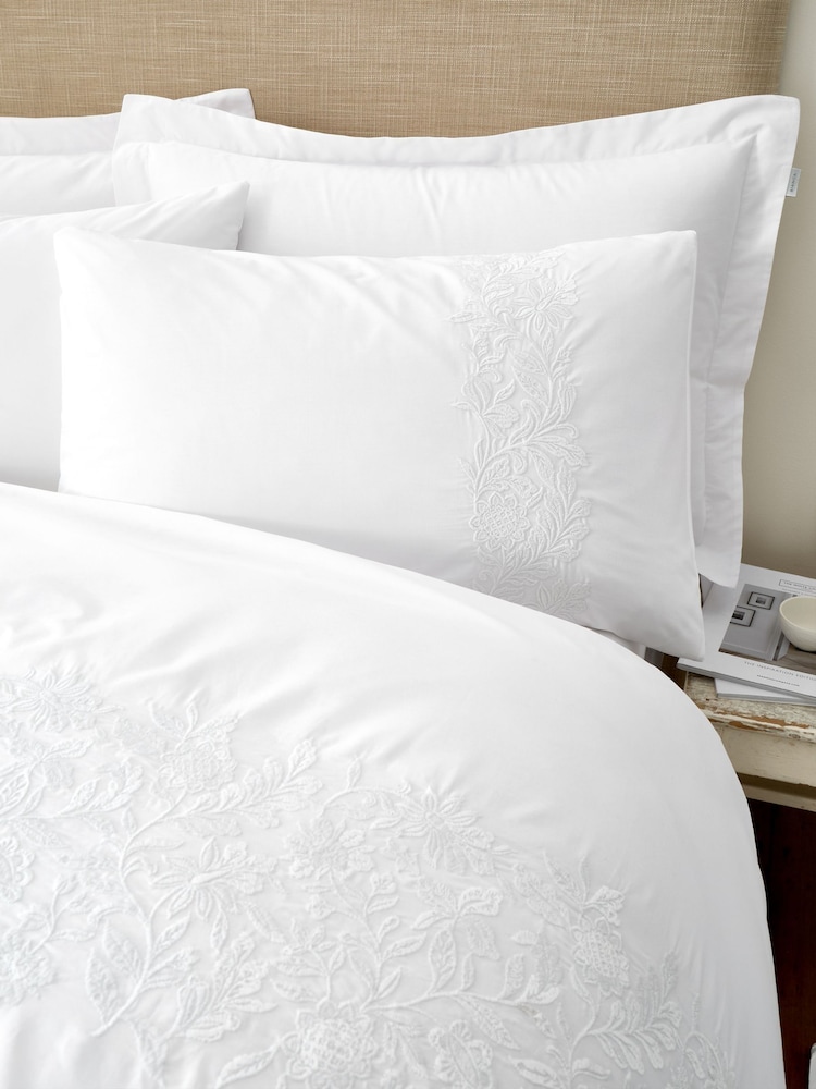 Bianca White Embroidery Floral Cotton Duvet Cover Set - Image 2 of 5 Bianca White Embroidery Floral Cotton Duvet Cover Set - Image 2 of 5