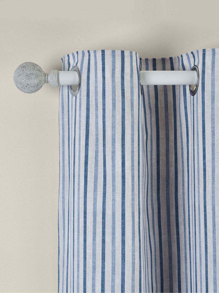 Catherine Lansfield Blue Logan Stripe Lined Eyelet Curtains - Image 1 of 4 Catherine Lansfield Blue Logan Stripe Lined Eyelet Curtains - Image 1 of 4