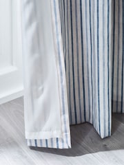 Catherine Lansfield Blue Logan Stripe Lined Eyelet Curtains - Image 3 of 4