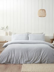 Catherine Lansfield Silver Grey Brushed Stripe Cotton Reversible Duvet Cover Set - Image 1 of 5
