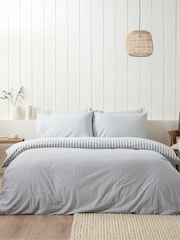 Catherine Lansfield Silver Grey Brushed Stripe Cotton Reversible Duvet Cover Set - Image 2 of 5