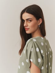 Green/White Polka Dot - Κοντομάνικο Λαιμόκοψη V Μπλούζα - Εικόνα 4 του 7