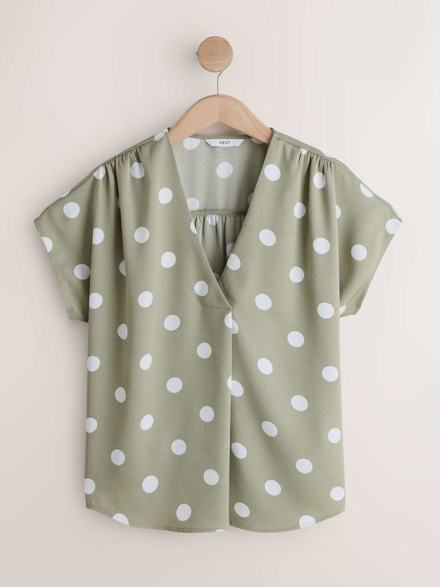 Buy Green/White Polka Dot Short Sleeve Overhead V-Neck Blouse from