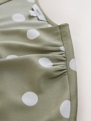 Green/White Polka Dot - Κοντομάνικο Λαιμόκοψη V Μπλούζα - Εικόνα 6 του 7