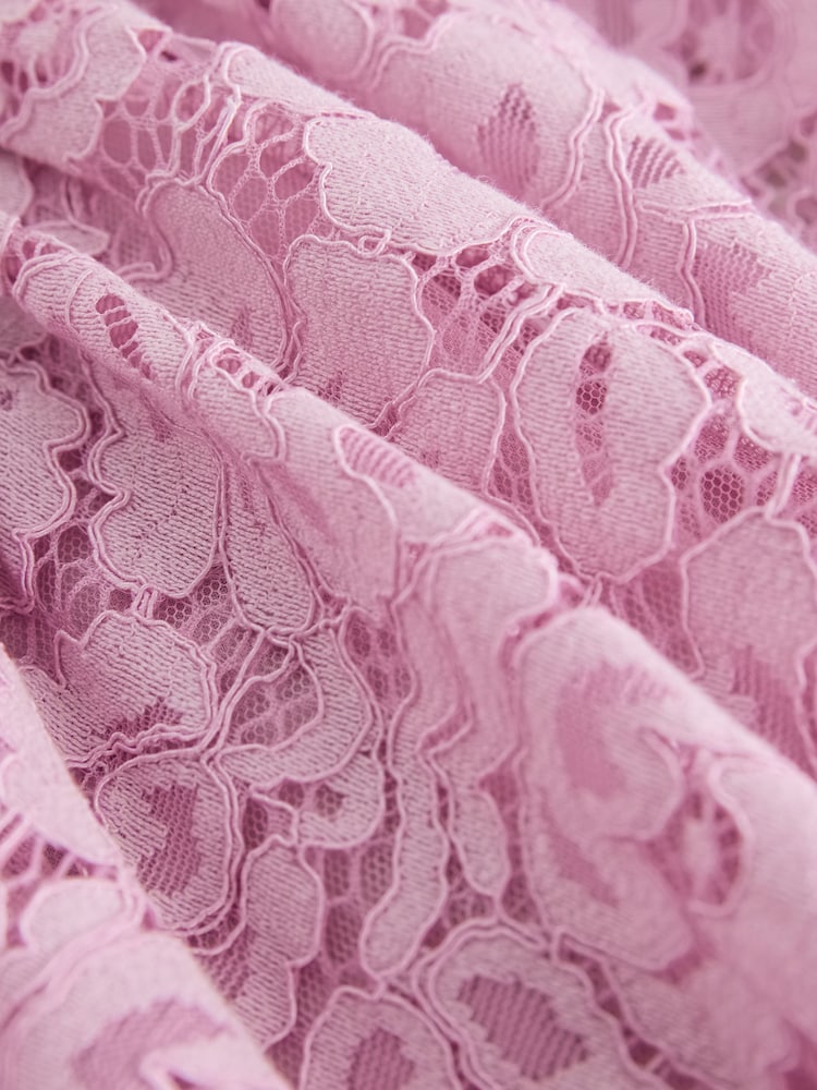 Baker by Ted Baker Dusky Pink Lace Halter Drop Waist Dress - Image 11 of 11