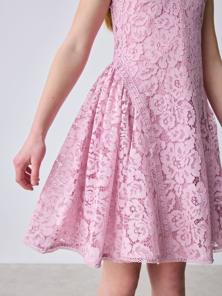 Buy Baker by Ted Baker Dusky Pink Lace Halter Drop Waist Dress from Next  Oman