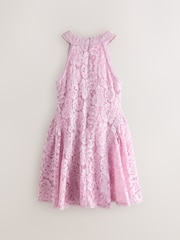 Baker by Ted Baker Dusky Pink Lace Halter Drop Waist Dress - Image 7 of 11