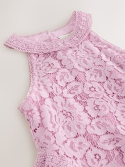 Baker by Ted Baker Dusky Pink Lace Halter Drop Waist Dress - Image 8 of 11