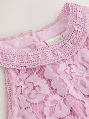 Baker by Ted Baker Dusky Pink Lace Halter Drop Waist Dress - Image 9 of 11