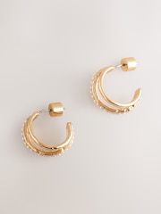 Gold Tone Triple Hoop Stud Earrings - Image 3 of 5