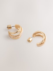 Gold Tone Triple Hoop Stud Earrings - Image 4 of 5