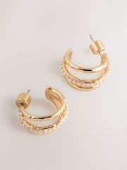 Gold Tone Triple Hoop Stud Earrings - Image 5 of 5