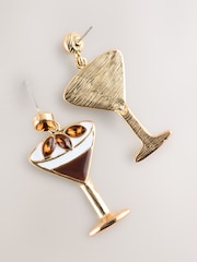 Gold Tone Espresso Martini Sparkle Drop Stud Earrings - Image 4 of 5