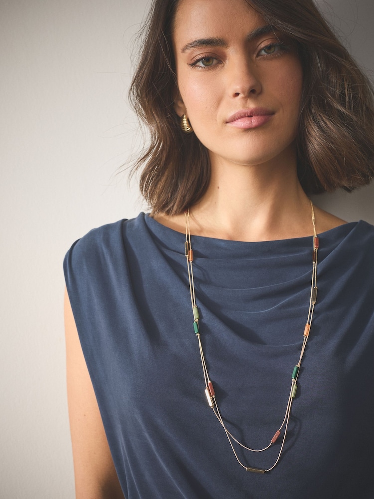 Gold Tone Beaded Long Necklace - Image 1 of 7