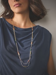 Gold Tone Beaded Long Necklace - Image 4 of 7