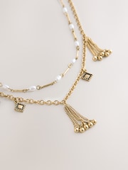 Gold Tone Tassel Chain Layered Necklace - Image 4 of 5