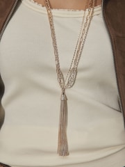 Χρυσαφί απόχρωση - 3 Κολιέ με κρεμαστό κόσμημα και φούντες σε στρώσεις - Εικόνα 2 του 5