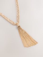 Χρυσαφί απόχρωση - 3 Κολιέ με κρεμαστό κόσμημα και φούντες σε στρώσεις - Εικόνα 5 του 5