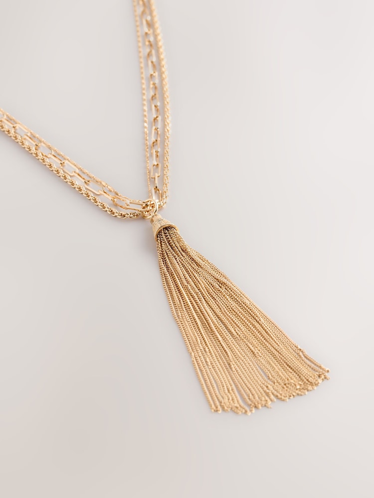 Χρυσαφί απόχρωση - 3 Κολιέ με κρεμαστό κόσμημα και φούντες σε στρώσεις - Εικόνα 5 του 5