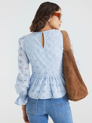 River Island Blue Broderie Corset Blouse - Image 5 of 6