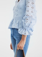 River Island Blue Broderie Corset Blouse - Image 6 of 6