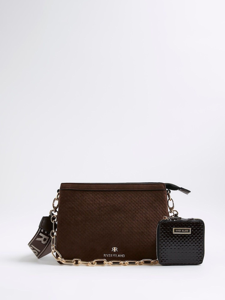 River Island Brown Suedette Chain Front Bag - Image 1 of 6