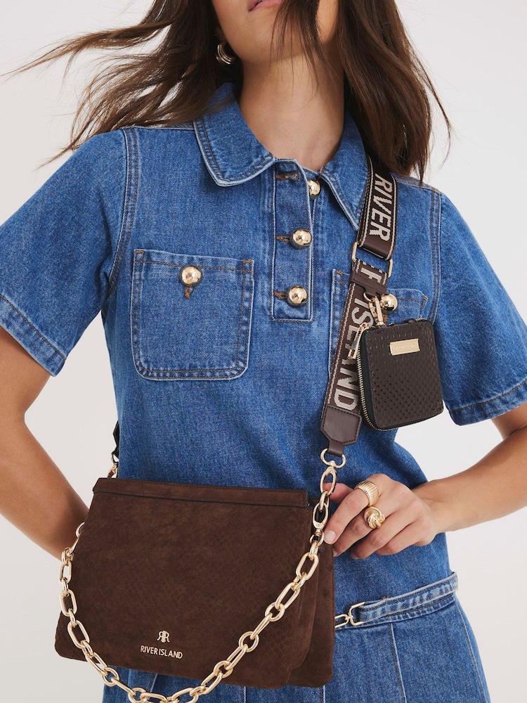 River Island Brown Suedette Chain Front Bag - Image 6 of 6
